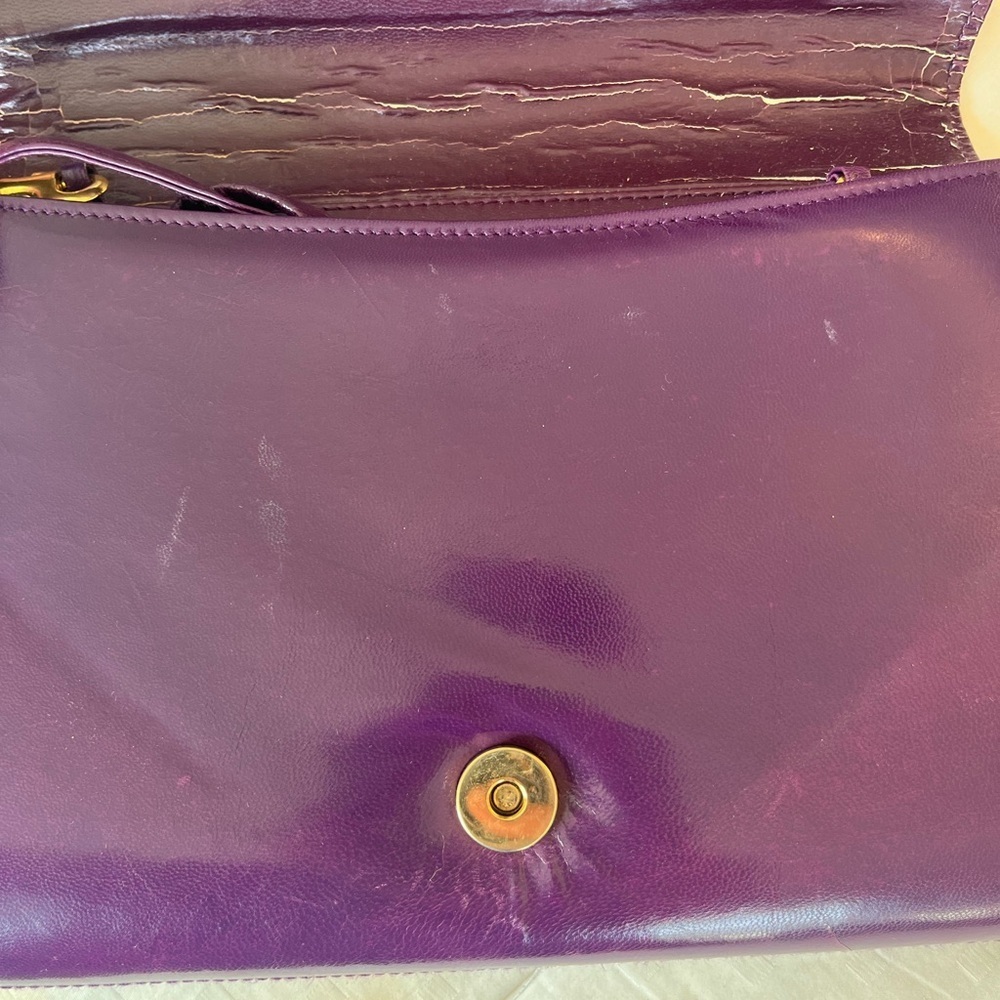 Vintage 80s Genuine Leather Snakeskin Crossbody Clutch Bag OS Purple Multi - Picture 12 of 16